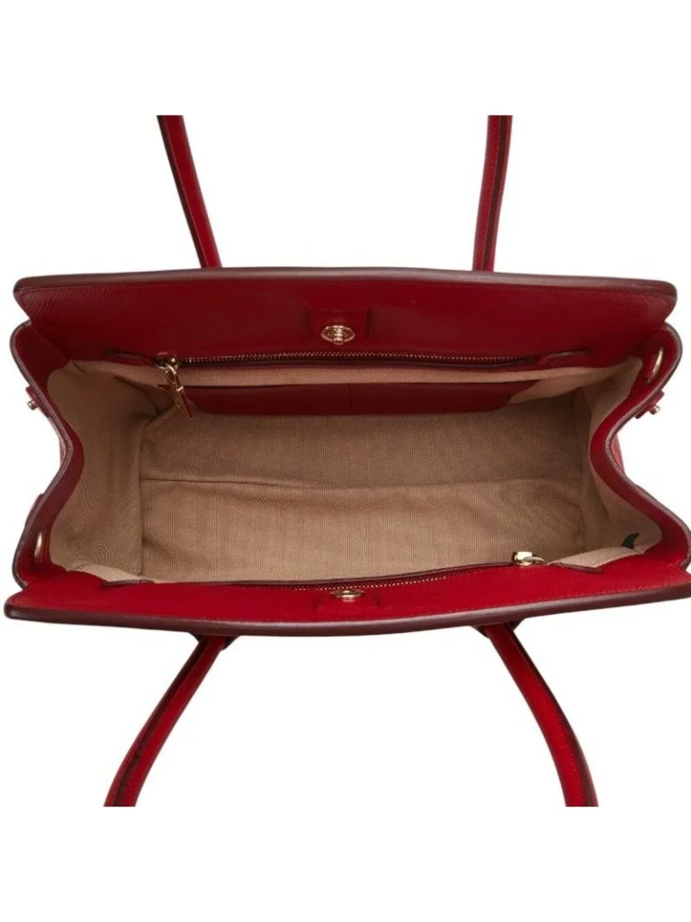 Prada Saffiano Canapa 2-Way Shoulder Bag Beige Red Canvas Leather
